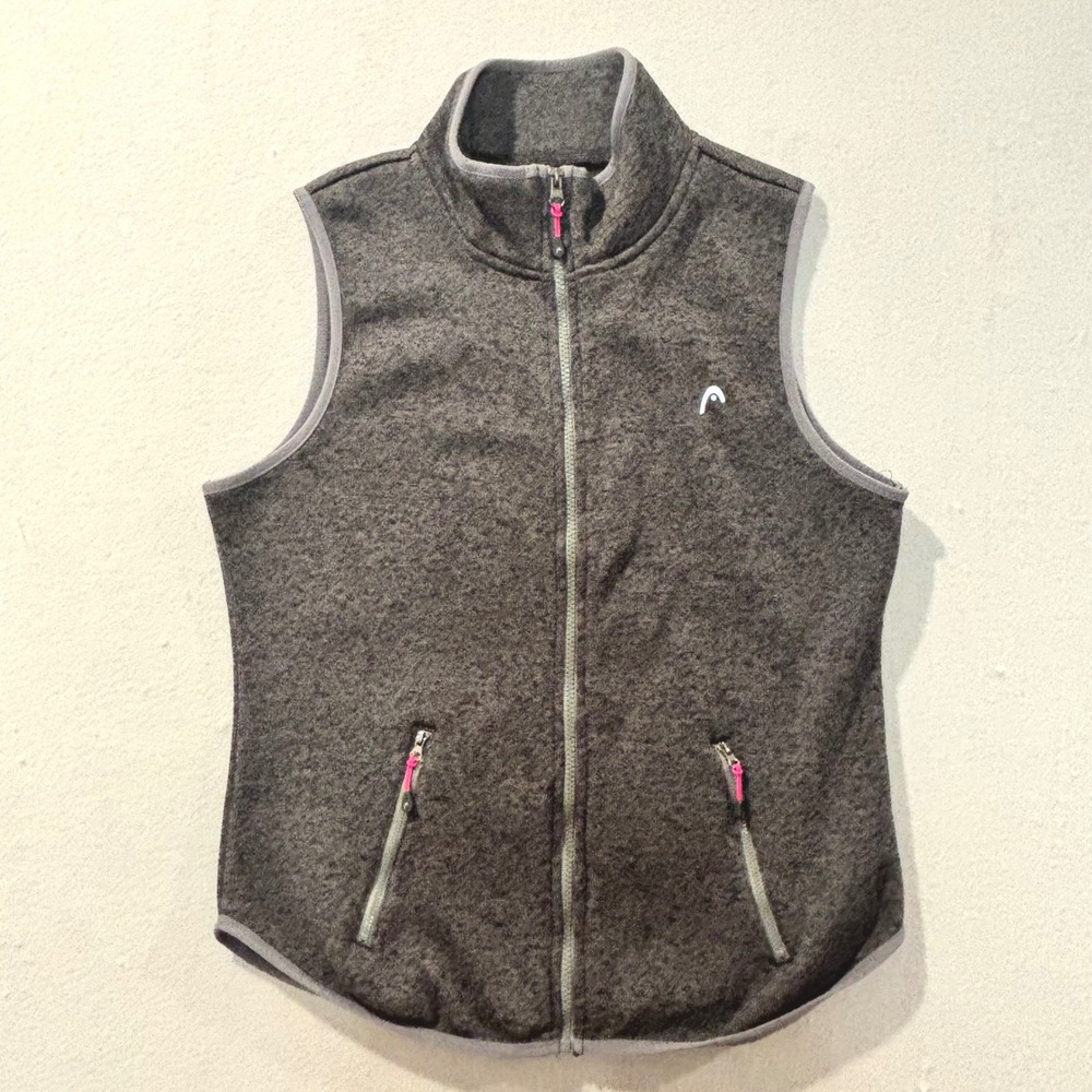 Head Womens Full Zip Fleece Vest Gray Marl Mock Neck Sleeveless Jacket Large